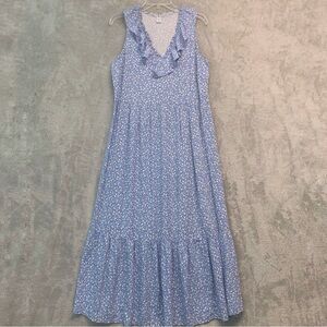 Old Navy Sleeveless Blue Floral Ruffle Maxi Dress